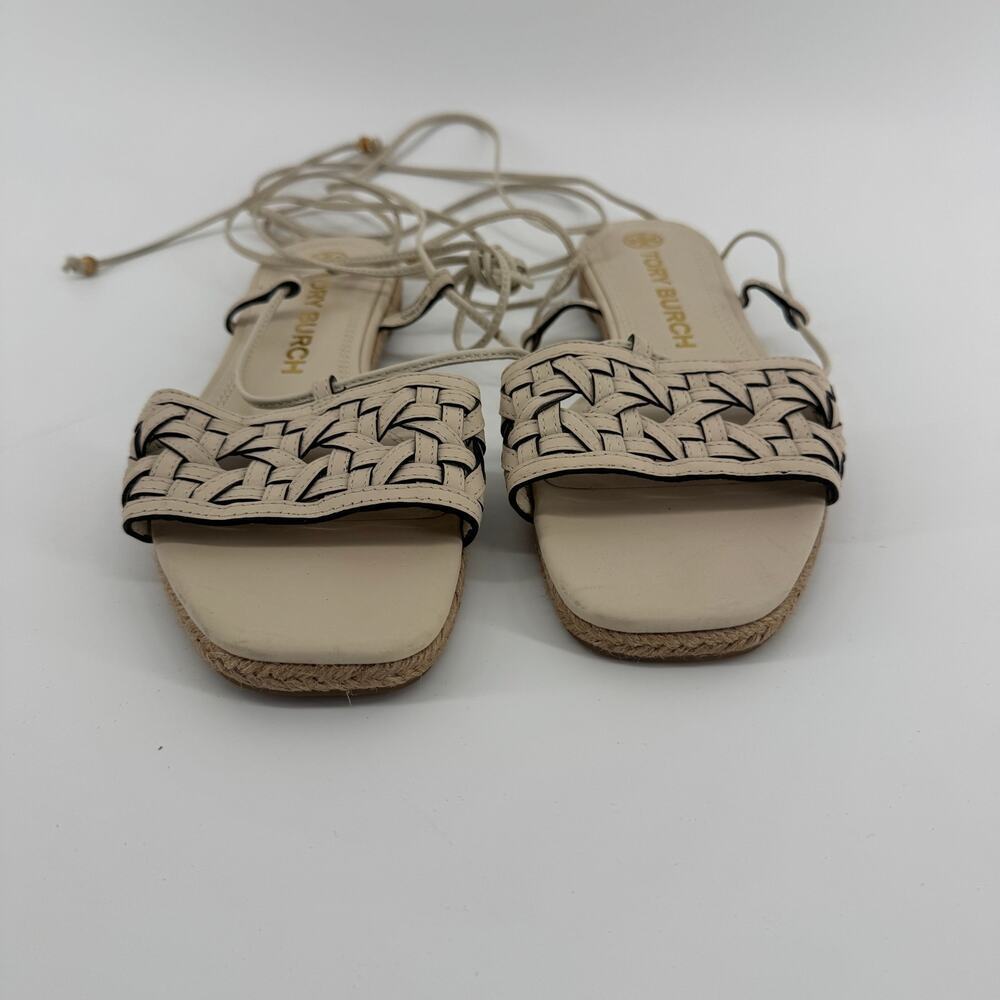 Tory Burch Caning Ankle-Wrap Leather Espadrille Sandals Size 7 NWOT Summer - Picture 3 of 6